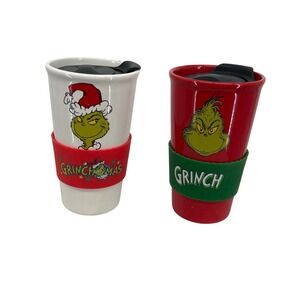 The Grinch Ceramic Travel Coffee Mug Set (2)‎ Christmas Holiday Drinkware